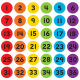 Mehrfarbige Kreismarkierungen mit Zahlen für Gruppenaktivitäten im Klassenzimmer von Lehrern
