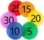 Marcadores de ponto de círculo multicolorido com números para atividade de grupo em sala de aula de professores