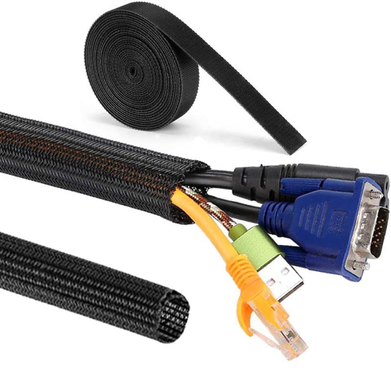 Cable Management System16mm Split Braided Wrap Sleeving Wire Sleeve with 1 hook and loop tape