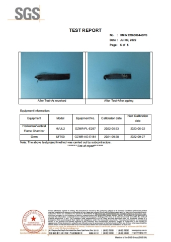 PET braided sleeve fire retardant report