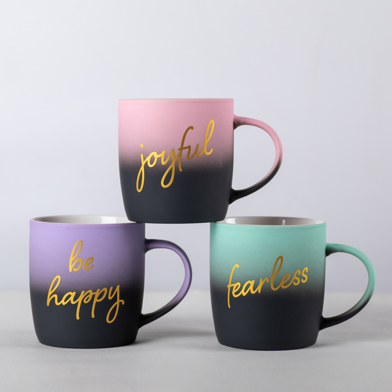 gradient color rubber coated porcelain mugs