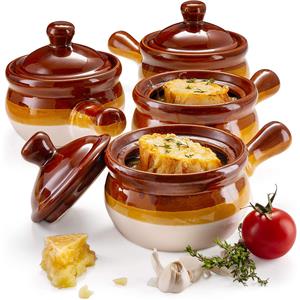 French Onion Soup Crock Bowls with Handles and Lid