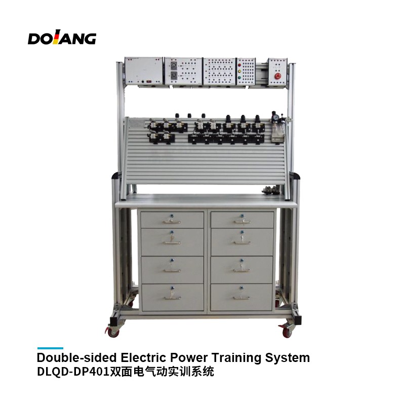 DLQD-DP401 Sistema de entrenamiento neumático eléctrico de doble cara Banco de trabajo neumático controlado por PLC para educación vocacional