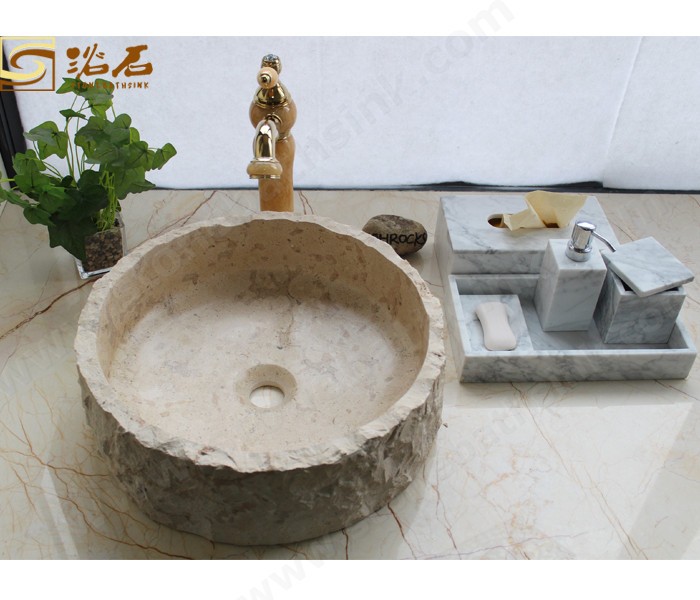 China Beige limestone Marble Round Sink with Split