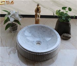 Fregadero Blanco Carrara Mosaico Exterior Pulido Interior