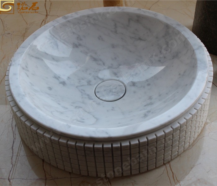 Carrara White Sink Mosaic Outside Polished Inside