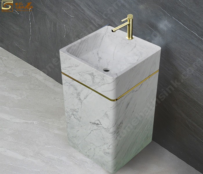 Carrara White Marble Barrel Sink