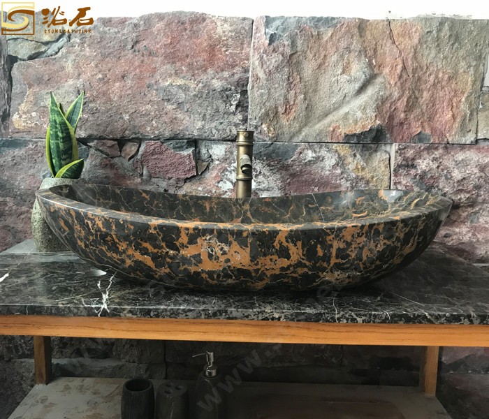 China Golden Flower Marble Bathroom Sink