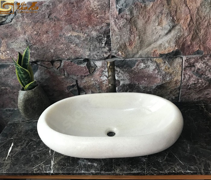 Crystal White Marble Oval Sink