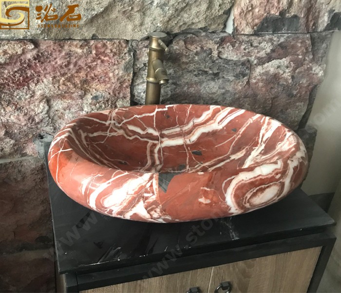 China Red Marble Bathroom Sink