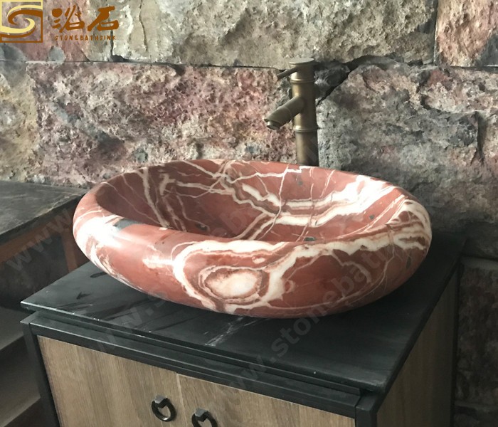 China Red Marble Bathroom Sink