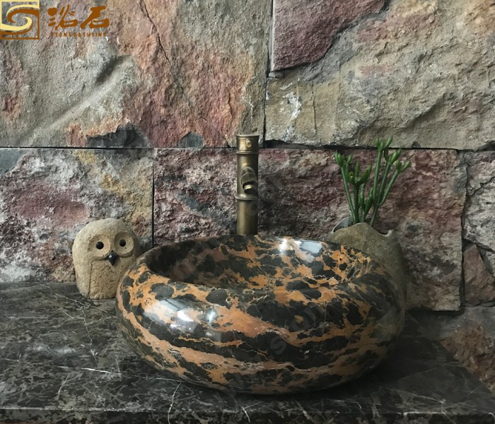 China Black Gold Flower Marble Sink