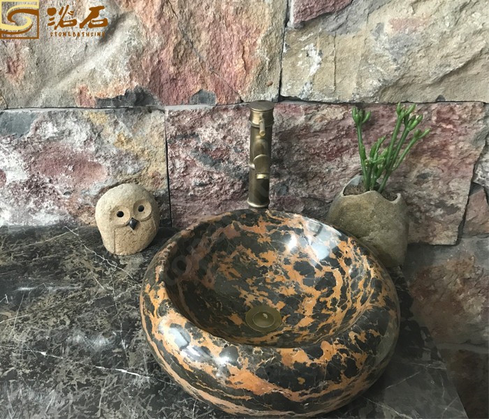 China Black Gold Flower Marble Sink