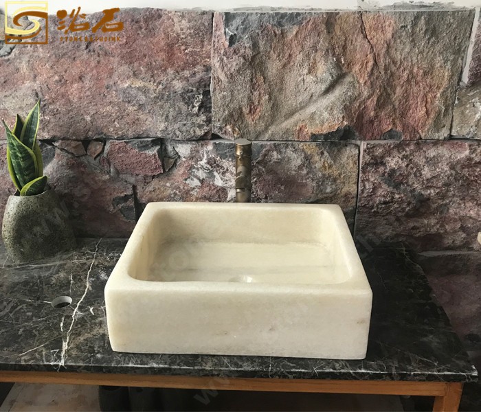 Cloudy White Marble Square Sink