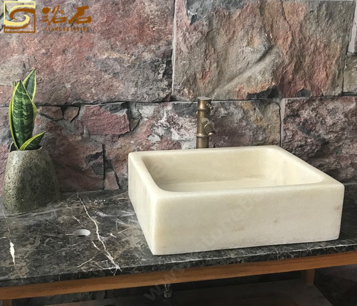 Cloudy White Marble Square Sink
