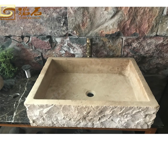 Classic Beige Yellow Marble Rectangular Sink With Cleft outside