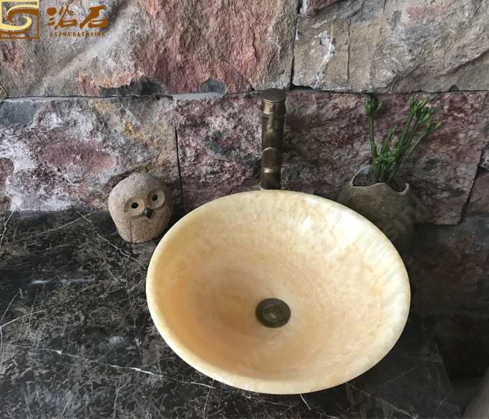 Китай Классическая раковина для мытья посуды с мраморным камнем и медовым ониксом, производитель