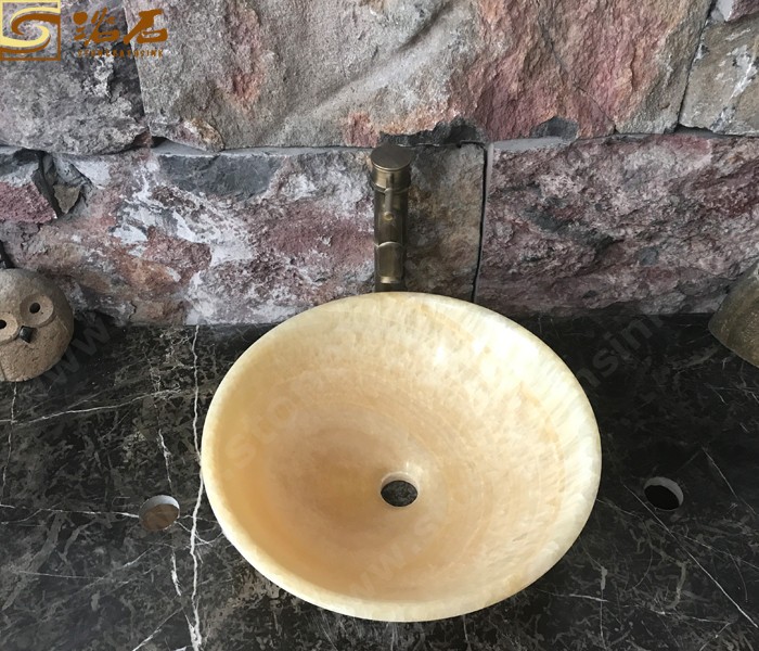 Китай Классическая раковина для мытья посуды с мраморным камнем и медовым ониксом, производитель