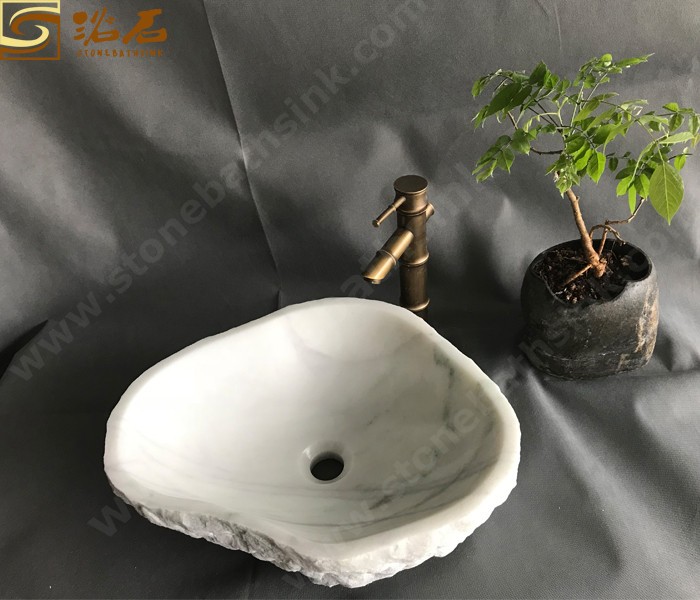 Cloudy White Marble Stone Basin