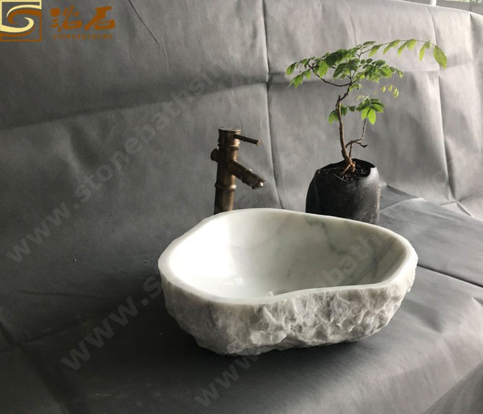 Cloudy White Marble Stone Basin