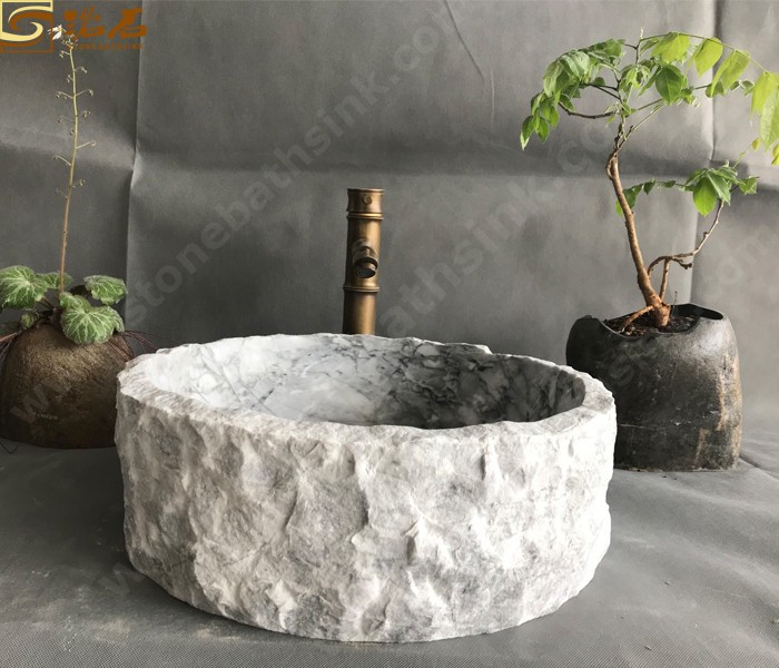 China Carrara White Marble Washbasin With ourside chiselled