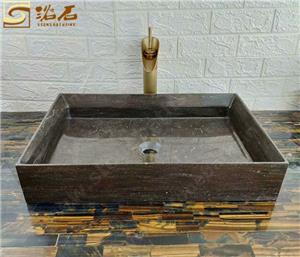 Lavabo de baño de piedra caliza azul