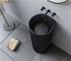 Évier sur piédestal en pierre de résine à surface solide noire