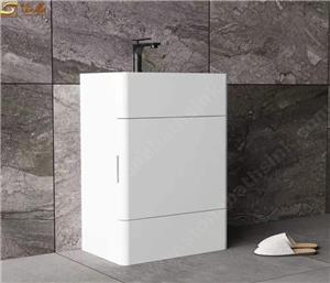 Fregadero de pedestal de piedra de superficie sólida blanca con cajón
