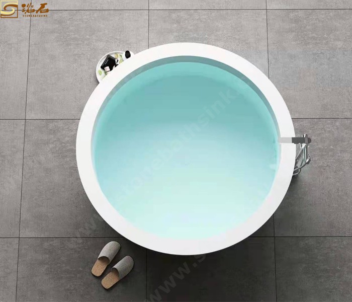 Round White Luxury Solid Surface Stone Bathtub