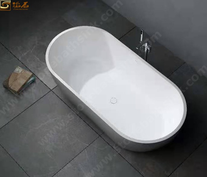 White Artificial Stone Free Standing Bathtub