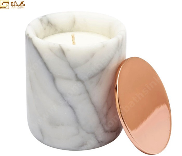 Bianco Carrara White Marble Candle Holder With Cover