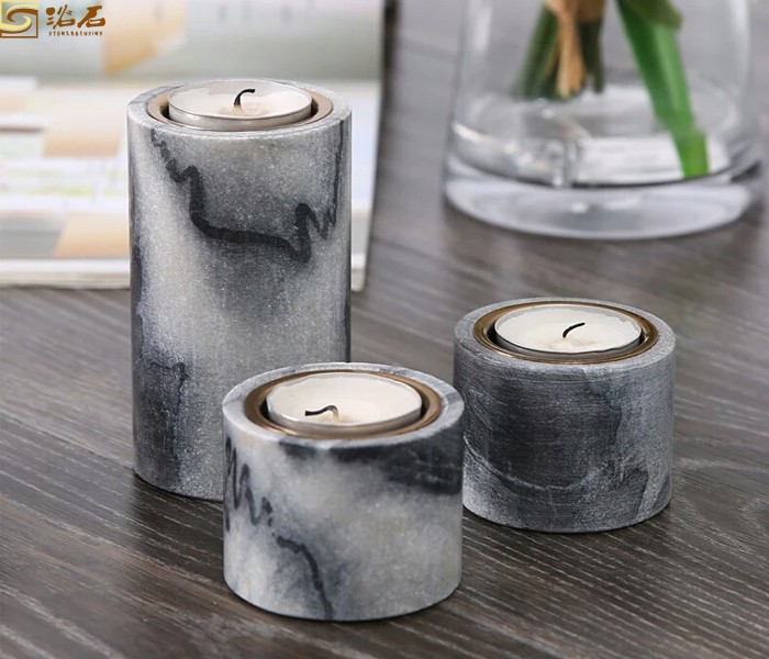 Cloudy Grey Marble Candle Holders