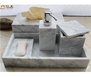 Carrara wit marmeren badkameraccessoires en tissuebox