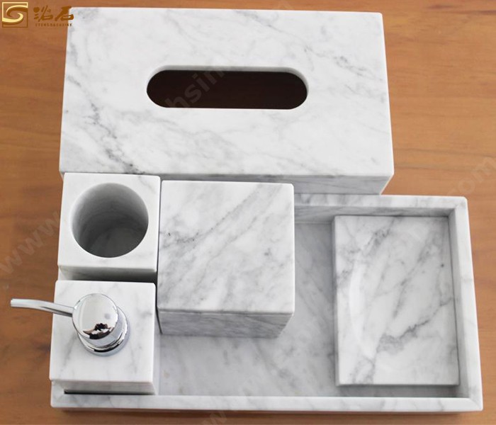 Carrara White Marble Bathrom Accessories and Tissue Box
