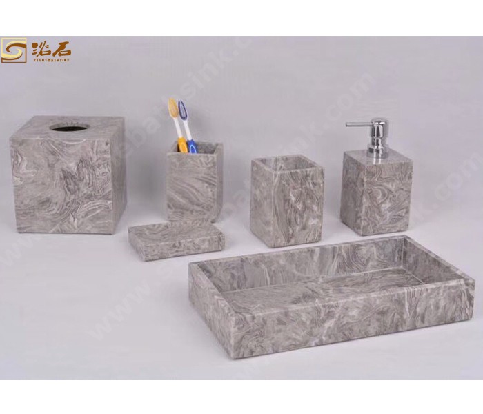 Grey Fossil Marble Soap Dish Sets