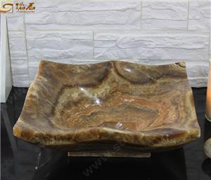 Lavabo de salle de bain en onyx de dragon brun