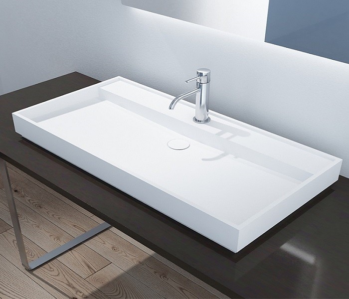 Solid Surface Countertop Basin Integrated Rectangular Bathroom Sink