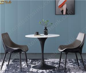 Mesa de comedor redonda moderna con patas de metal, piedra sinterizada, mesa de comedor superior de mármol sintético