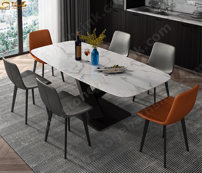 Tavolo da pranzo moderno rettangolare con gambe in metallo Tavolo da pranzo con piano in marmo sintetico sinterizzato