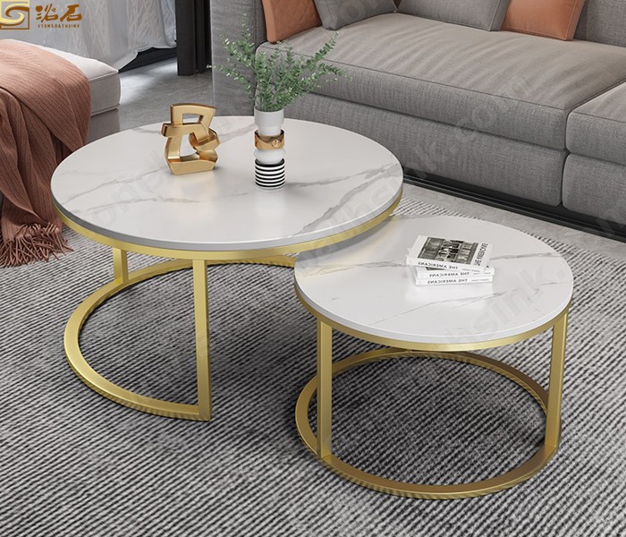 Hot Sale Sintered Stone Top Coffee Table Round White Coffee Table Side Table Sets