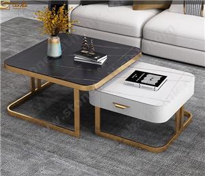 Juego de mesa de comedor de piedra sinterizada Calacatta en blanco y negro