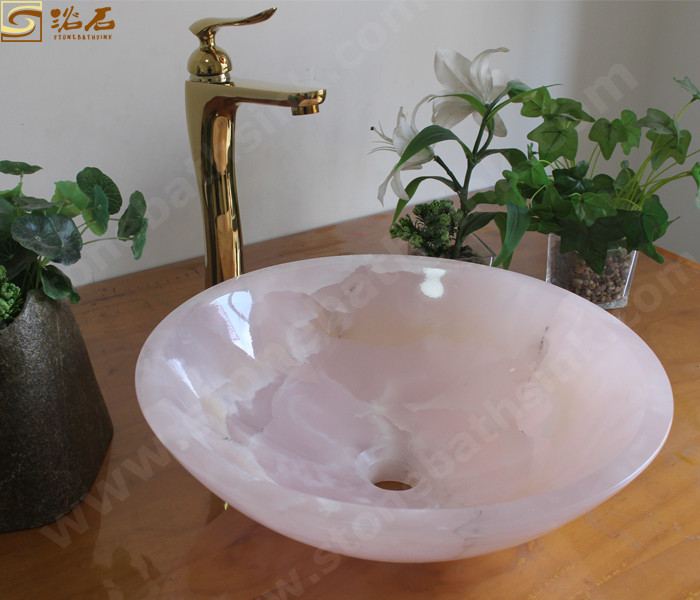 Nature Pink Onyx Round Vessel Sink With Full Polished