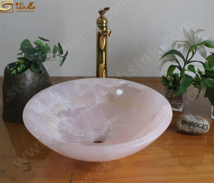 Nature Pink Onyx Round Vessel Sink With Full Polished