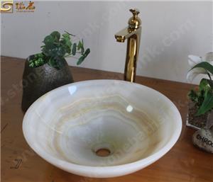 Chiuvetă de baie din piatră de onix alb lustruit