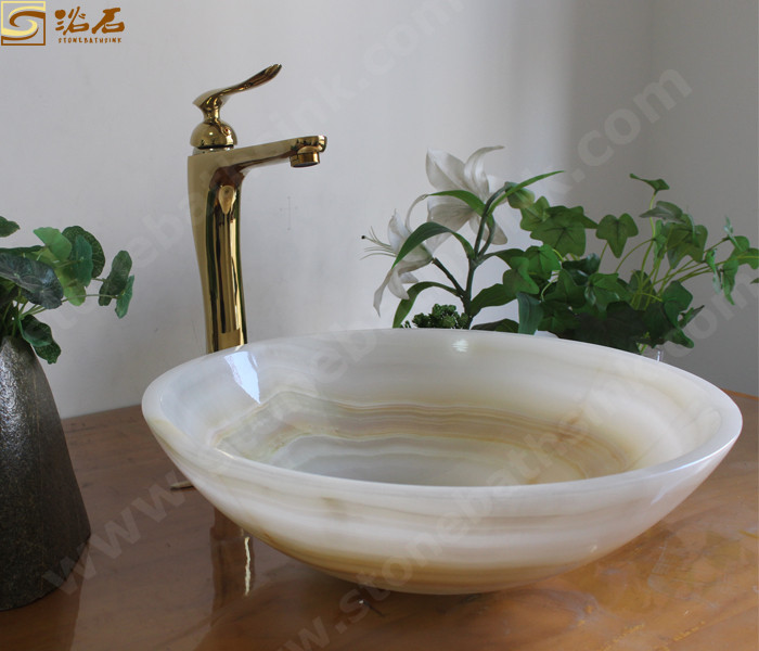 Polished White Onyx Stone Counter Bathroom Veesel Sink