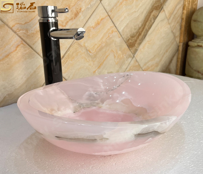 Pink Onyx Oval Bathroom Vessel Sink