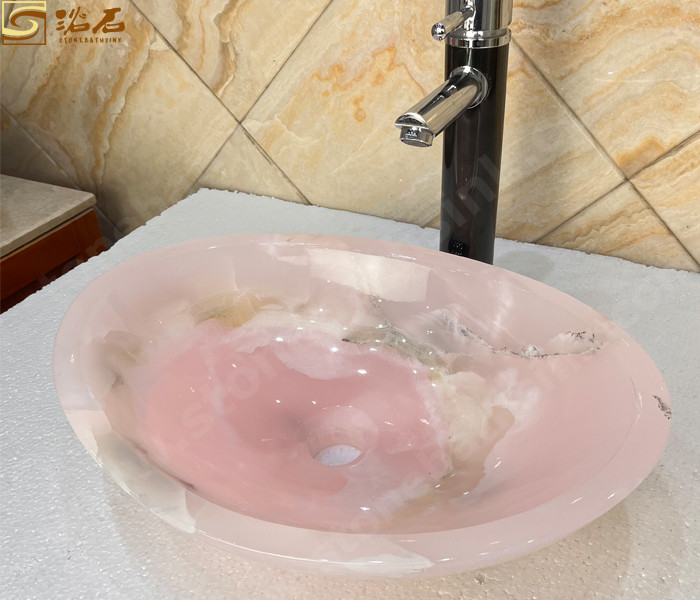Pink Onyx Oval Bathroom Vessel Sink