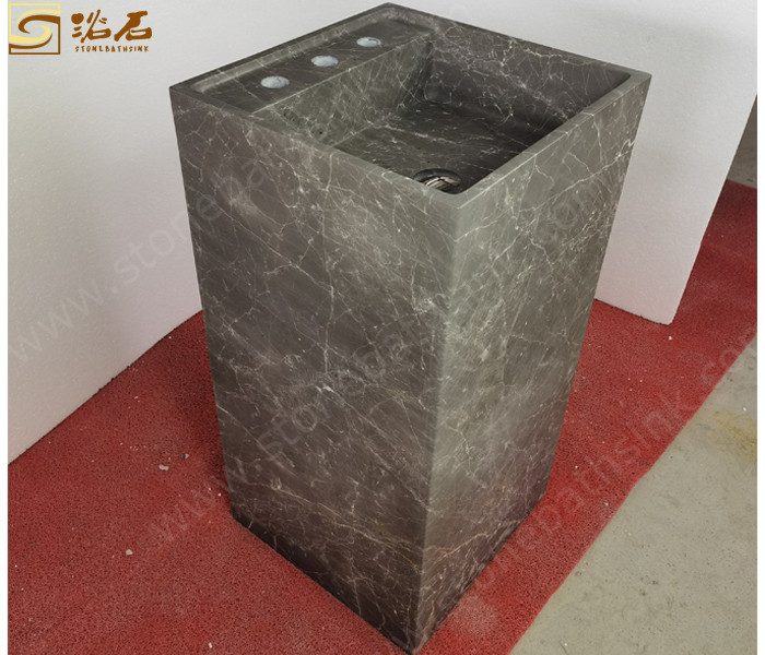 China Mousse Brown Marble Pedestal Sink with Honed