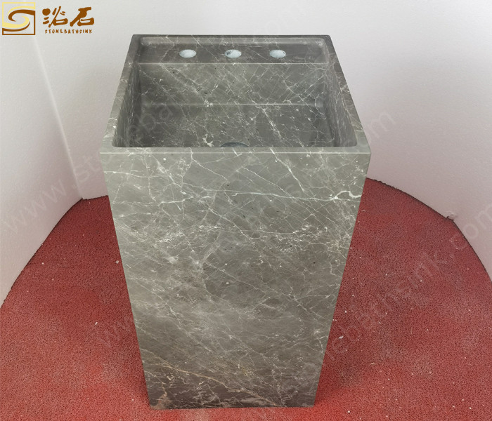 China Mousse Brown Marble Pedestal Sink with Honed