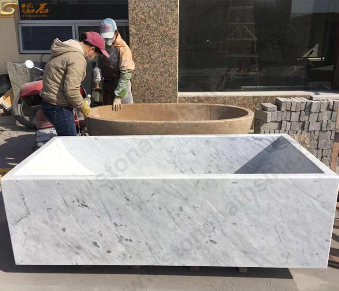 Bañera rectangular de mármol blanco de Carrara de Italia